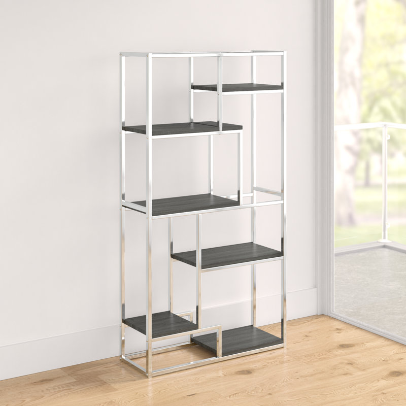 Caithlin 70"H x 38"W Metal Open Etagere Bookcase, Chrome