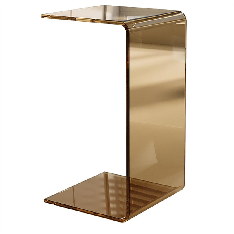 Set of 2 Modern Clear Acrylic End Tables, C-Shaped Space-Saving Side Table & Nightstand, Brown