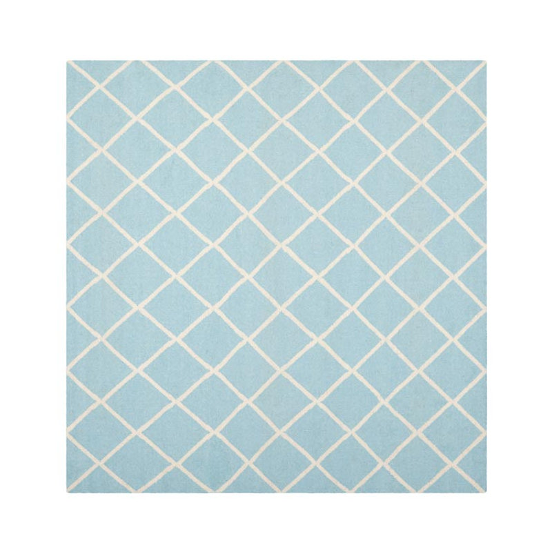 Rodgers Hand Woven Flat Weave Wool/Cotton Geometric Rug in Light Blue/Ivory, Square 6'