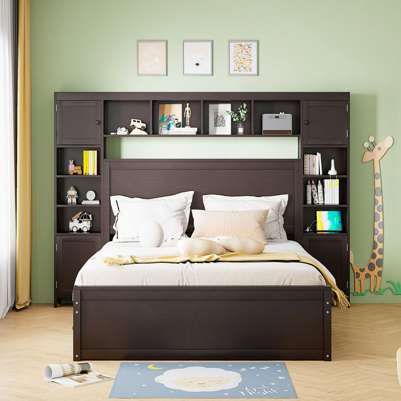 Lit, lit en bois avec armoire tout-en-un, tablette et prises, lit gigogne, Lit simple