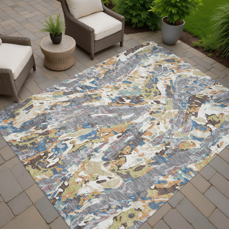 Tapis abstrait intérieur / extérieur lavable à la machine Chantille ACN2441, Gris, 3 pi x 5 pi