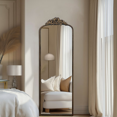 Arched Antique Ornate Full Length Floor Mirror /Free Standing,22x65 inch, Vintage Black