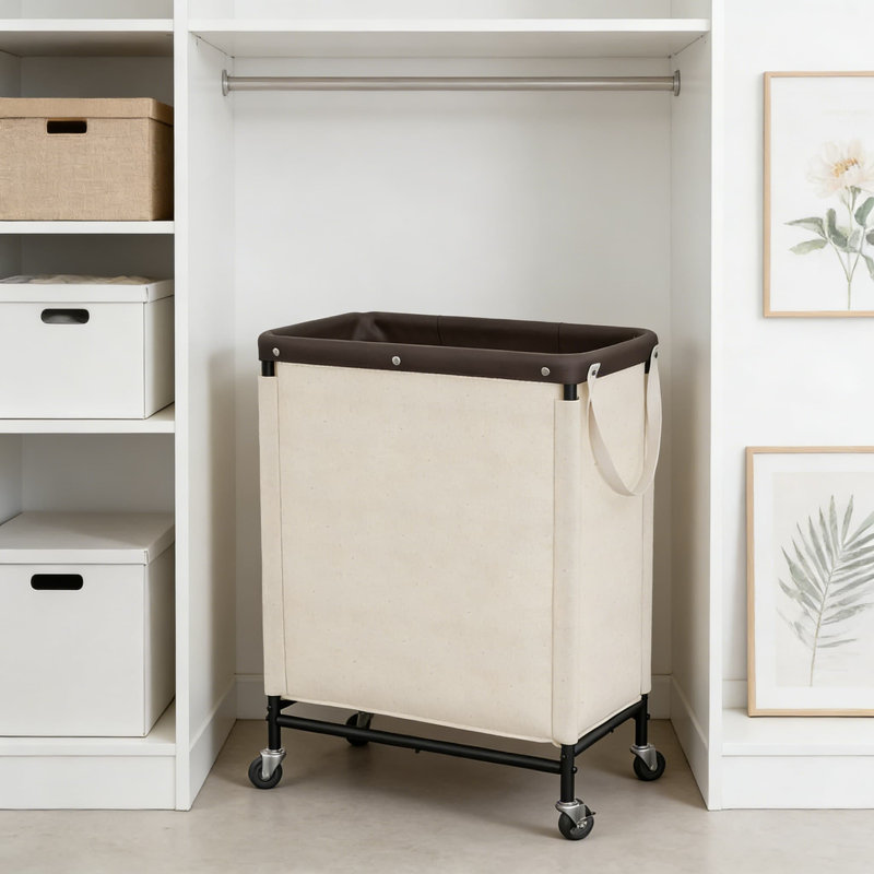 Chariot à linge sur roulettes à 2 sections avec roulettes et poignées, organisateur de trieur double avec capacité de 100 L, cadre robuste et sacs en tissu amovibles