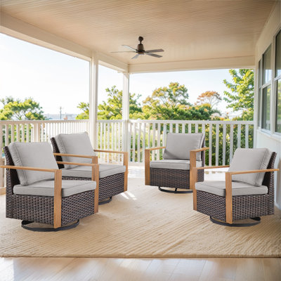 Fauteuils coulissants pivotants 4 pièces avec coussins et accoudoirs uniques en bois Drazen