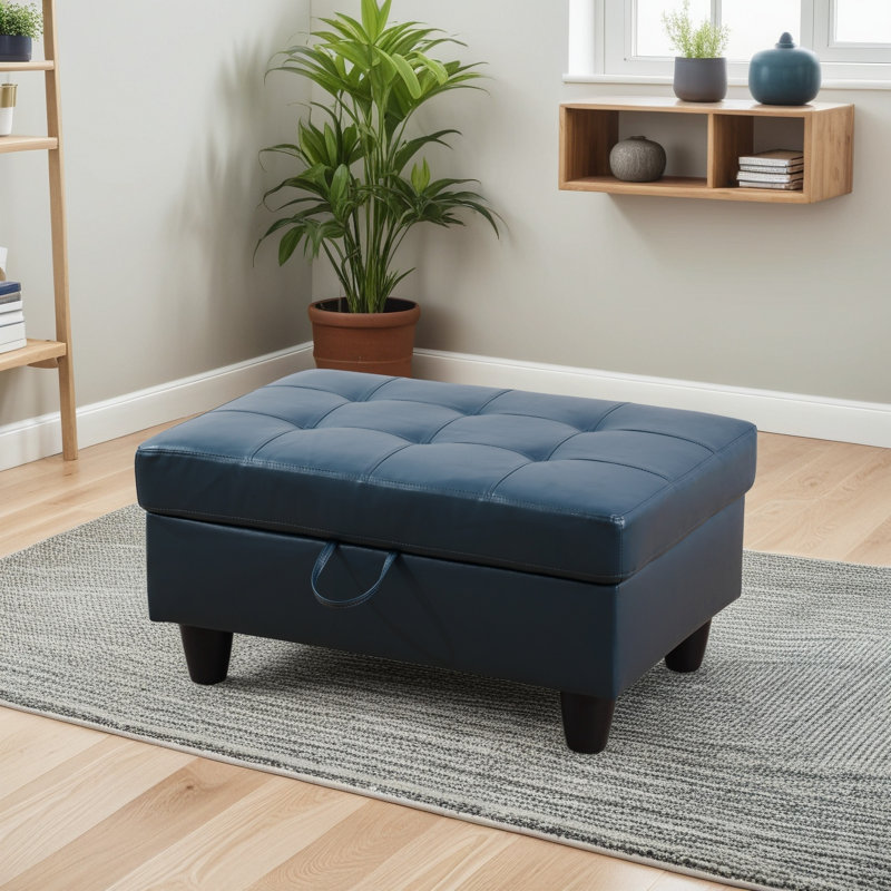 Beitz Faux Leather Ottoman, Peacock Blue