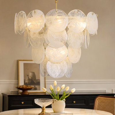 24'' Modern Glass Chandelier with Layered Clear Glass Shades
