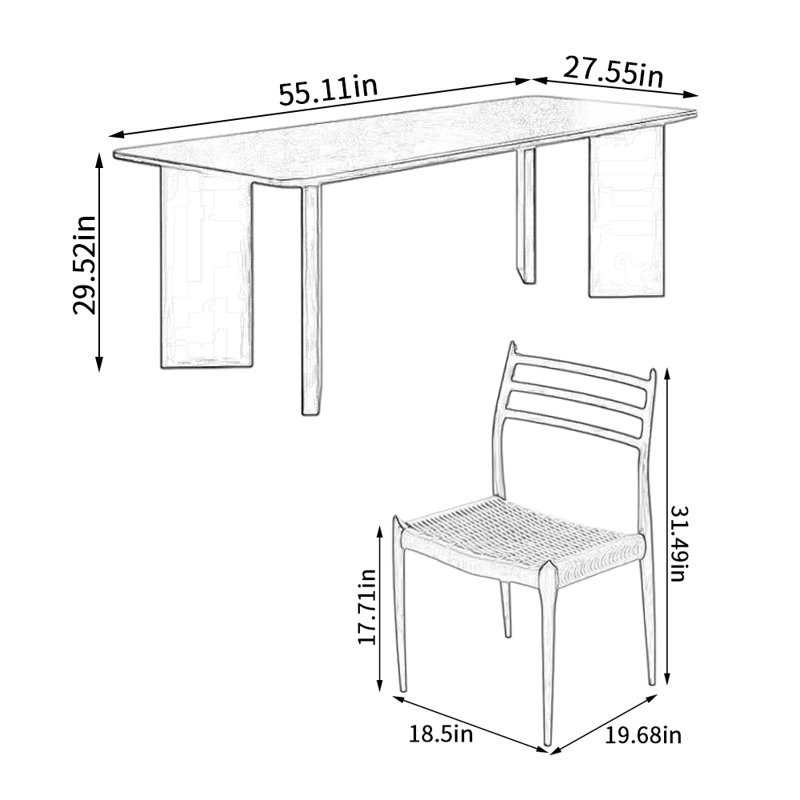 Ensemble de salle à manger 1 table et 4 chaises, H 29,52 po x L 55,11 po x l 27,55 po