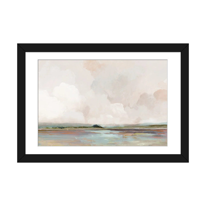 Lever de soleil rose, Blanc, H 16 po x l 24 po x P 1 po, Papier avec cadre noir ouvert