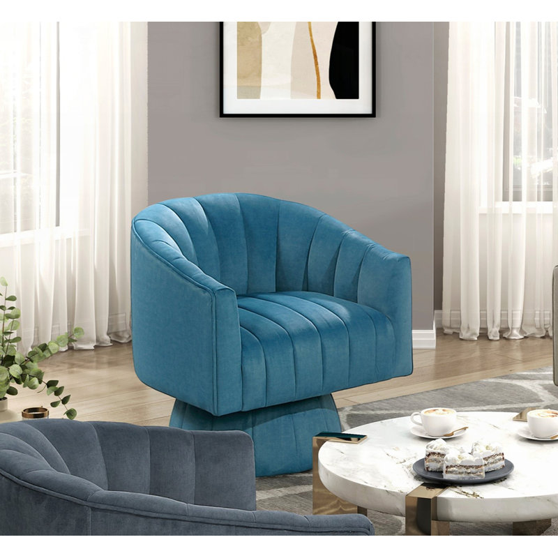 Fauteuil demi-tonneau en velours, Sarcelle