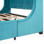 Grand lit tapissier en velours bleu avec tête de lit confortable à oreilles et grand rangement - Revêtement de plateforme robuste