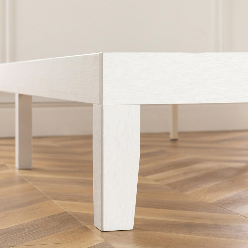 Lit plateforme en bois massif blanc avec lattes en bois sans sommier simple à assembler 12 po classique, Simple