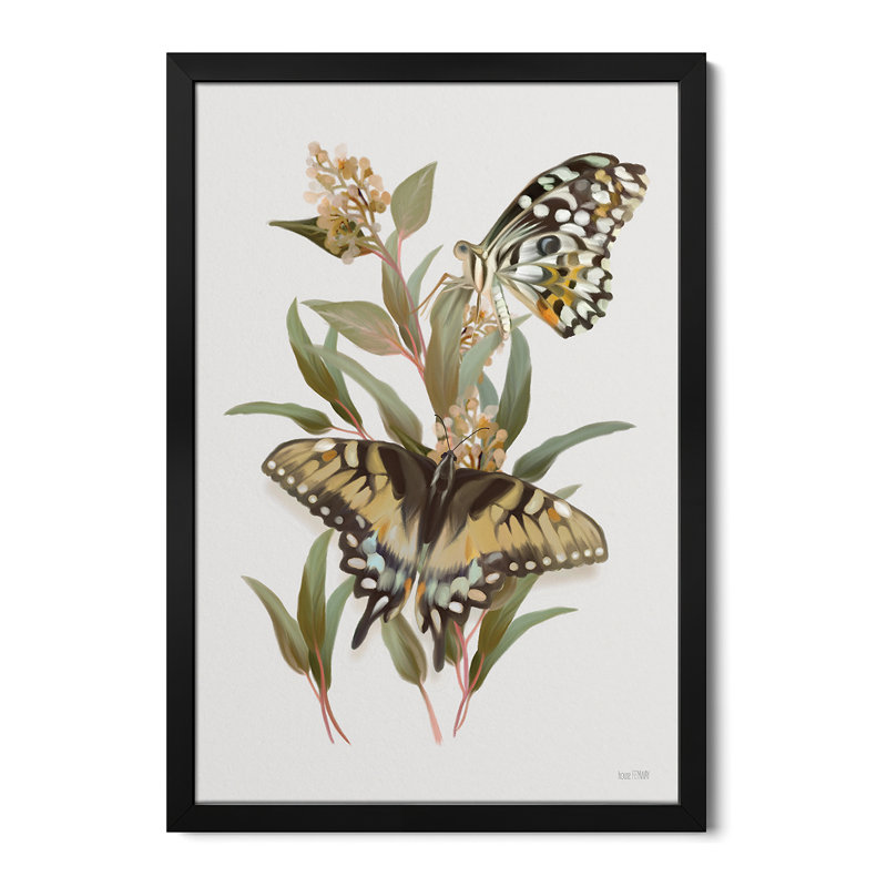 Papillon sur fleurs III - reproduction d'art murale - affiche de galerie, H 24 po x l 16 po