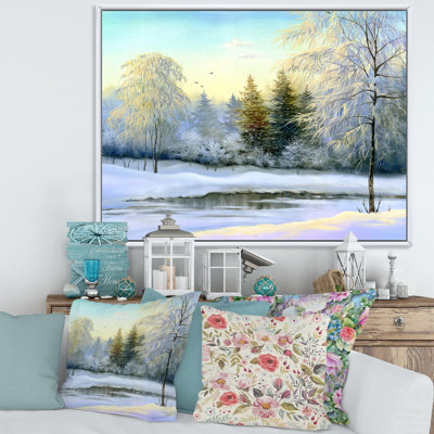 Paysage, arbres verts, peinture sur toile d'hiver