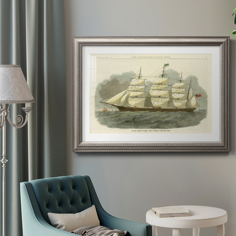 Antique Clipper Ship IV - Peinture sur toile encadrée, H 24 po x l 36 po x P 2,5 po, Cadre argent antique