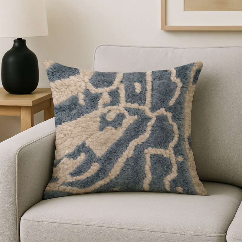 Coussin décoratif intérieur et extérieur Modern, Gris / bleu abstrait 2, Carré 20 po