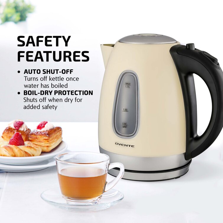 OVENTE Electric Kettle Stainless Steel Instant Hot Water Boiler BPA Free  1.7 Liter 1100 Watts Fast Boiling with Cordless Body and Automatic Shut Off