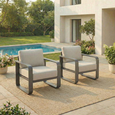 Fauteuil club d'extérieur en aluminium avec coussins