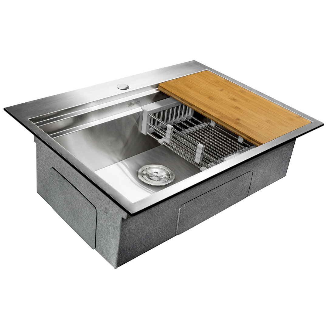 KS0391 Drop-in 25-in x 22-in Stainless steel Single bowl Workstation Kitchen Sink All-in-One Kit AKDY