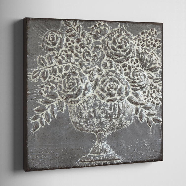 Square Metal Floral Bouquets Wall Décor with Distressed Antique Finish