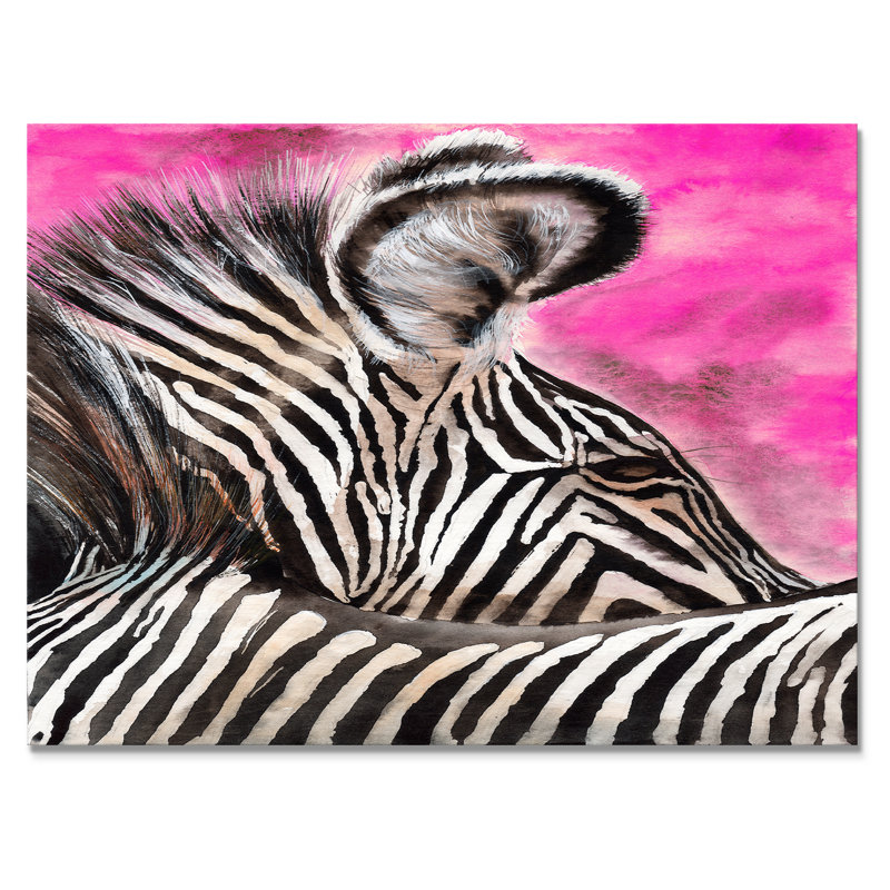 Zèbre avec rayures noires et blanches contrastantes I - reproduction sur toile, H 30 po x l 40 po, Toile tendue