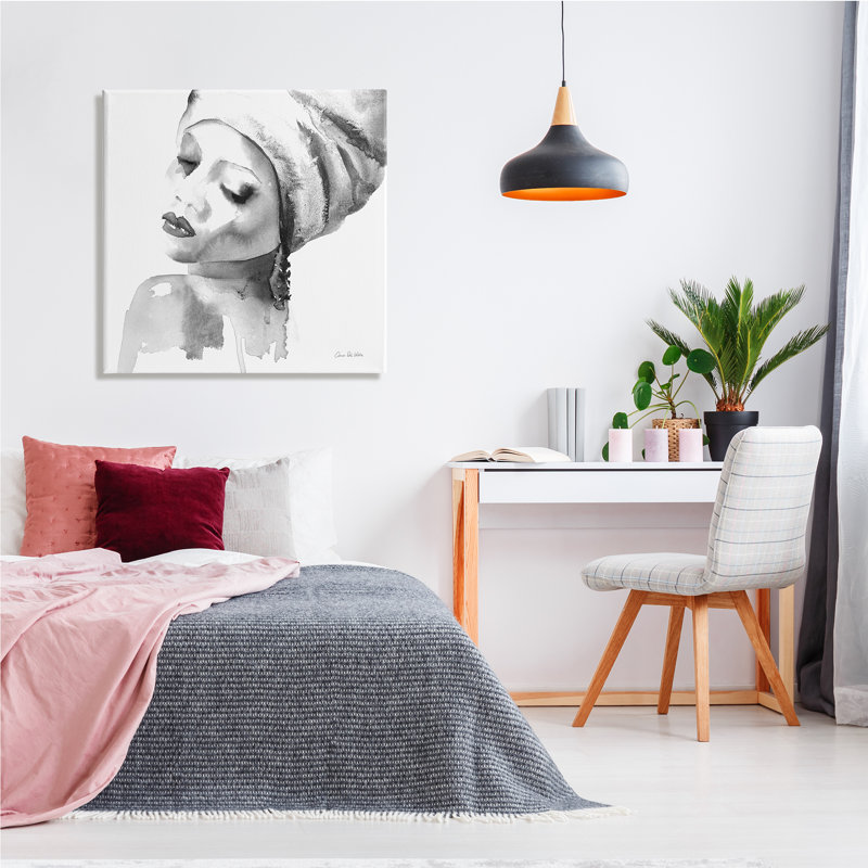 «Woman with Headwrap Tranquil Black White Watercolor Portrait XL», art mural sur toile tendue par Aimee Del Valley