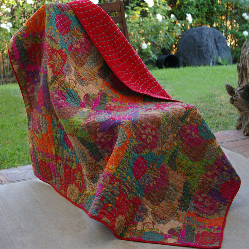 Jewel Tone Floral Cotton Quilted Throw Blanket