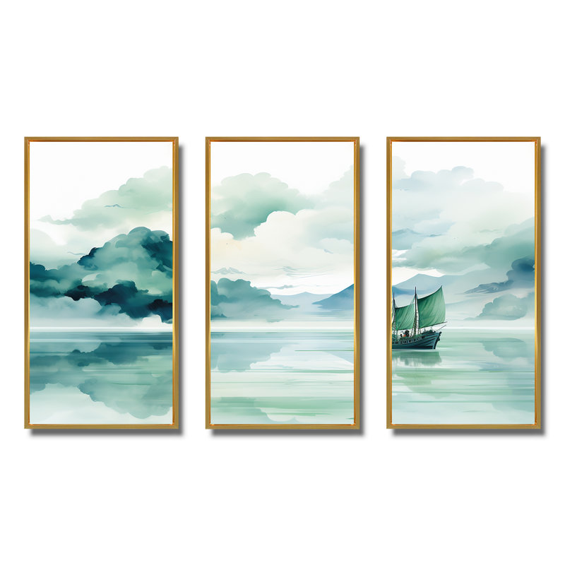 Chine, rivière Yangtze - Art mural chinois, Cadre flottant doré, H 28 po x l 36 po x P 1 po