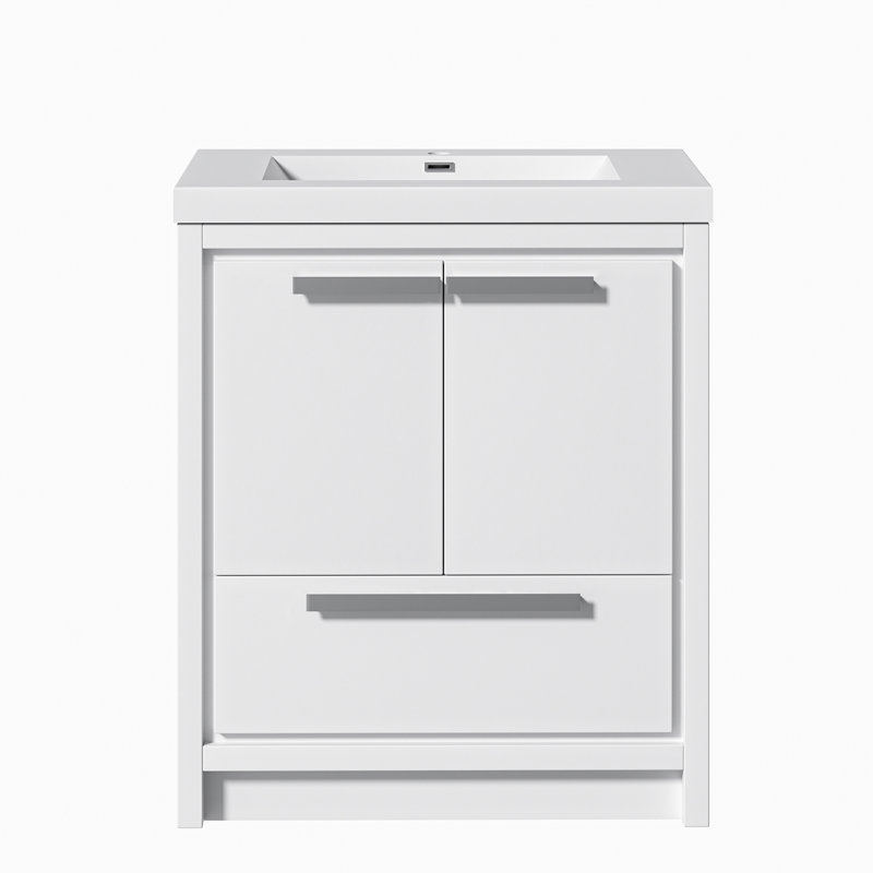 30'' Single Bathroom Vanity With Cultured Marble Top, Pre-Assembled Bathroom Cabinet