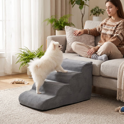 Escalier pour chien à 3 marches résistant avec mousse haute densité – Idéal pour les animaux âgés, à pattes courtes ou blessés mesurant jusqu'à 50 cm.