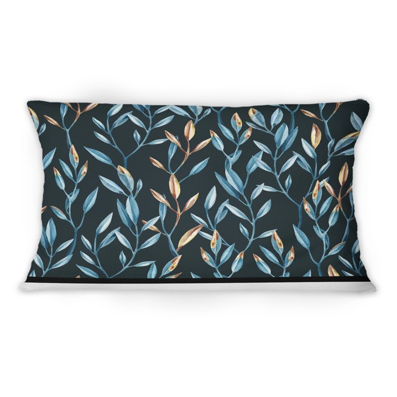 Branches bleues et dorées sur fond noir - Imprimé à motifs 1
