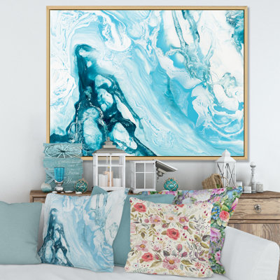 Vague bleue liquide - peinture sur toile