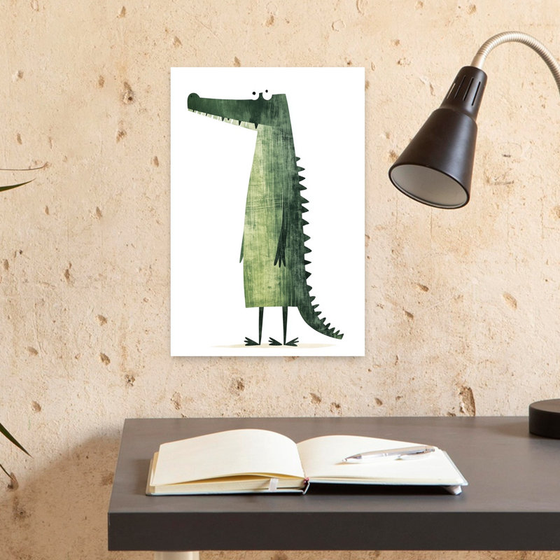 Whimsical Green Crocodile Modern Playful Whimsical Alligator Crocodile Wall Art Print by Mathieu - Wrapped Canvas Print