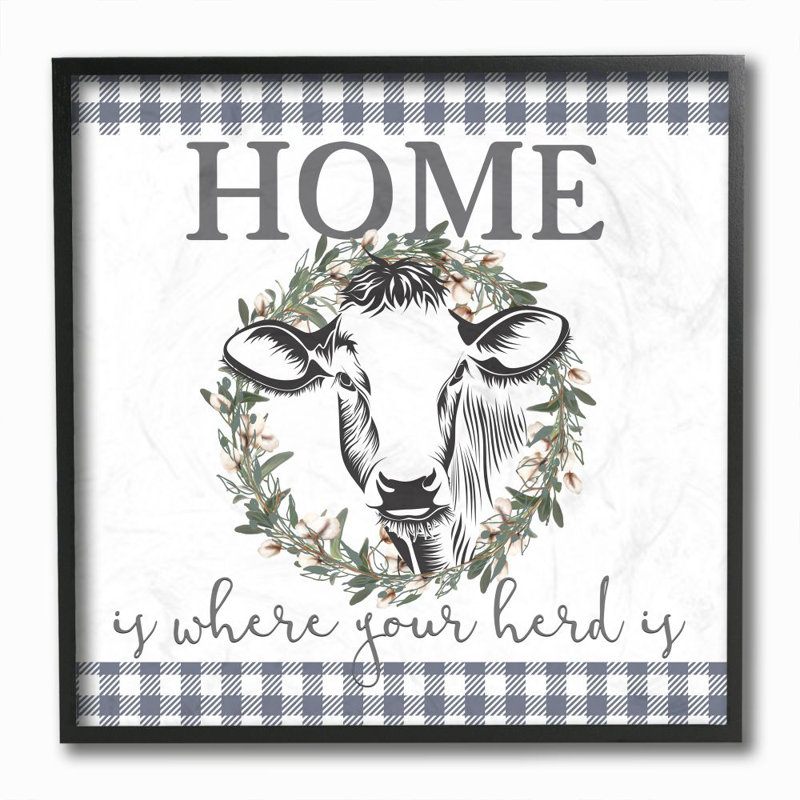 «Home Herd Cow Animal Farm RusticWord Design», impression sur toile, H 12 po x l 12 po x P 1,5 po