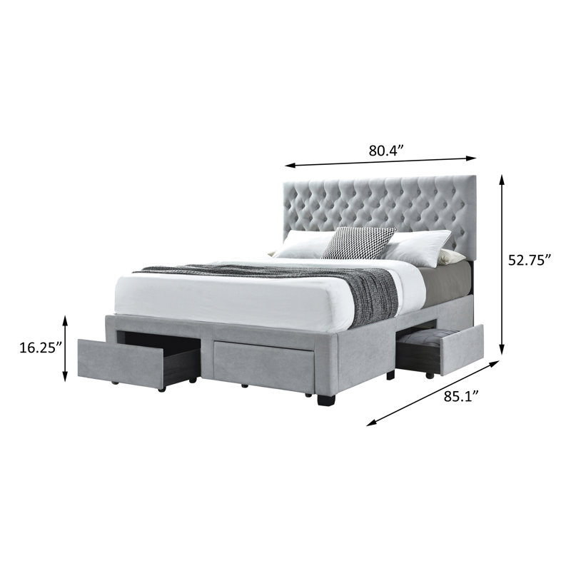 Lit plateforme tapissier avec rangement Kingistan, Très grand, Beige
