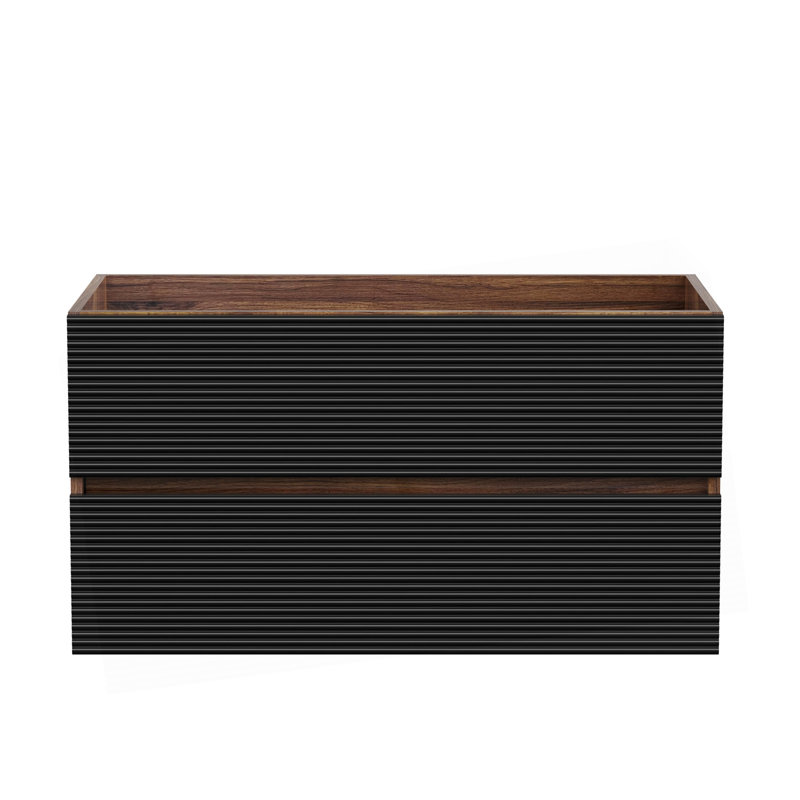 Meuble-lavabo mural 36 po en noyer avec tiroirs noirs doux SANS lavabo, armoire de salle de bain flottante murale, 36"