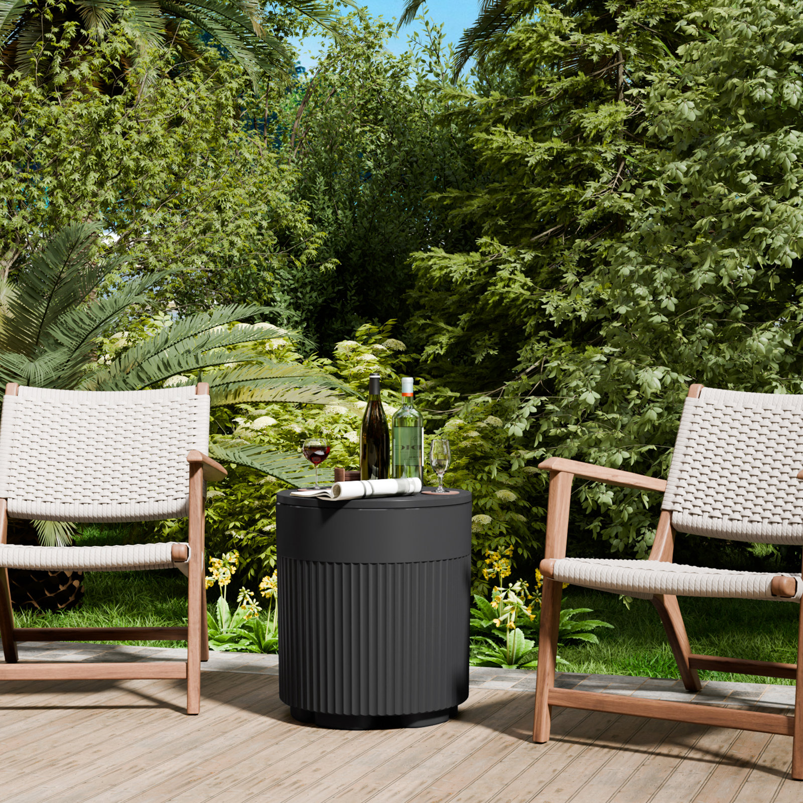 Acker Extendable Patio Side Table, 16.65" H x 14.76" W x 14.76" D, Black