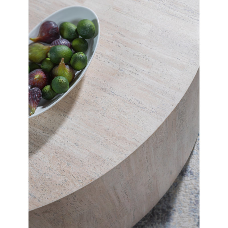 Cassio Round Gray Travertine Drum Cocktail Table