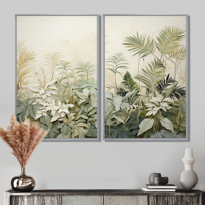 Paysage de jungle rétro I - art mural vert, 36" H x 48" W, Impression encadrée flottante, Silver