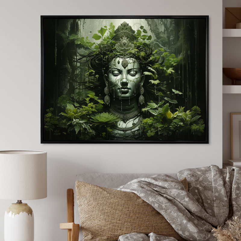 «Buddhism Sacred Mantra II», reproduction d'art sur toile, H 12 po x l 20 po x P 1 po, Cadre flottant noir