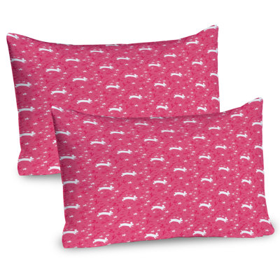 Ambesonne Cartoon Pillow Sham 2 Pack Rabbits Jumping Around Hot Pink and White