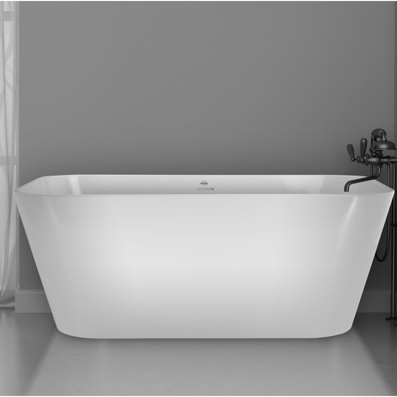 Summerlin 57'' x 31'' Soaking Solid Surface Bathtub, Glossy White, Polished Nickel