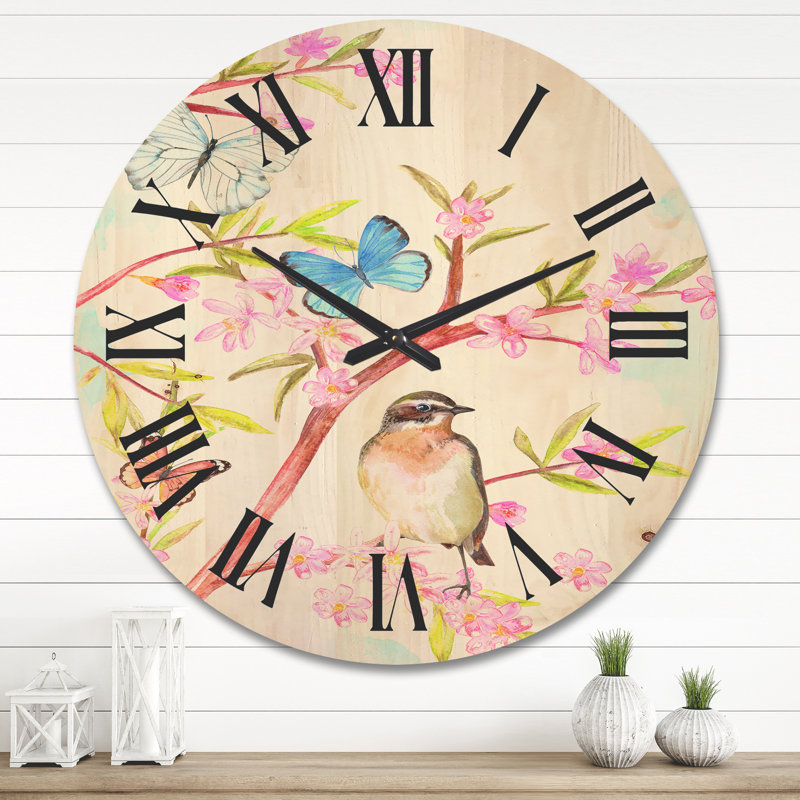 Horloge murale en bois Clever Bird, Grand