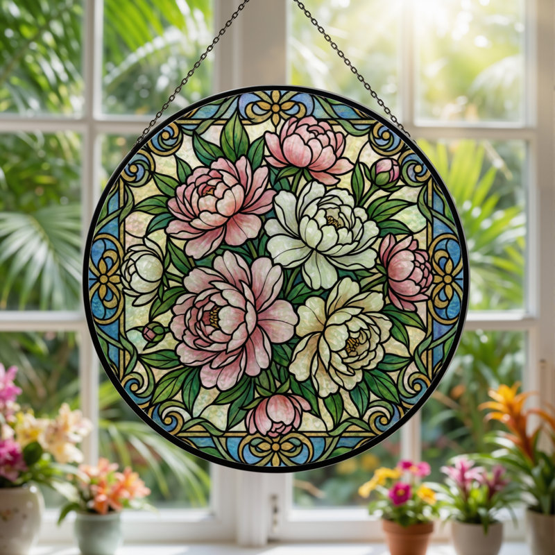 Vitrail de vitrail à motif floral H 7,8 po, H 7,8 po x l 7,8 po