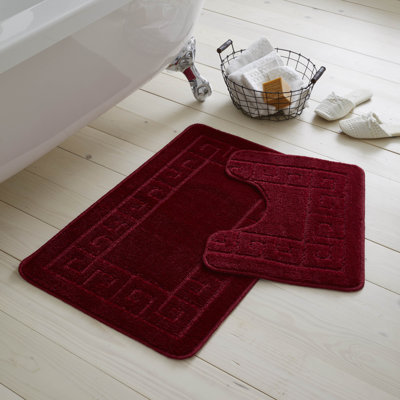 2 Piece Bathroom Rug Set Greek Key Pattern Bath Mat & Pedestal Mat Non Slip Rubber Back Soft Absorbent Mats