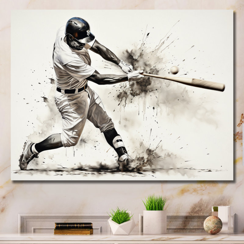 Alaynie Baseball Minimal Swing II - Sport Baseball, art mural, H 30 po x l 40 po, Toile tendue, Sans cadre