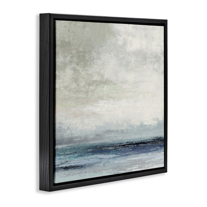 Abstrait du rivage de la mer pluvieuse, H 18 po x l 18 po, Cadre flottant noir de jais