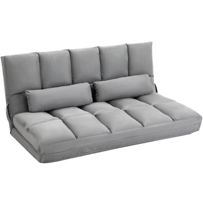 Gray Convertible Chair For Floor - Folding Couch Bed With Adjustable Back & Head Rest, 2 Pillows, Space Saving, Build In Gray, ,