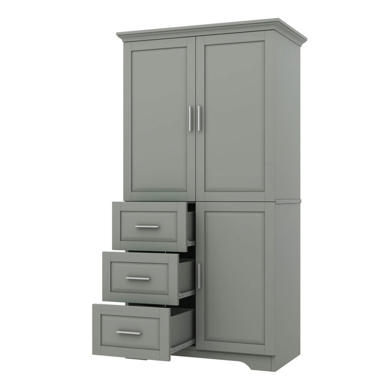 Large Capacity Storage Cabinet With Doors, Perfect For Bathroom/Office, Comes With Three Drawers, Gray