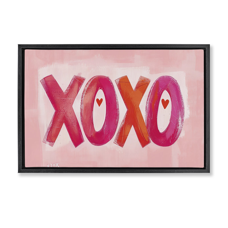 Cadre flottant rose XOXO avec coeurs, design par LSR Design Studio, Cadre flottant noir de jais, H 21 po x l 31 po