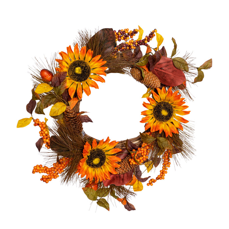 45Cm Hanging Artificial Sunflower Whirl Autumn Wreath